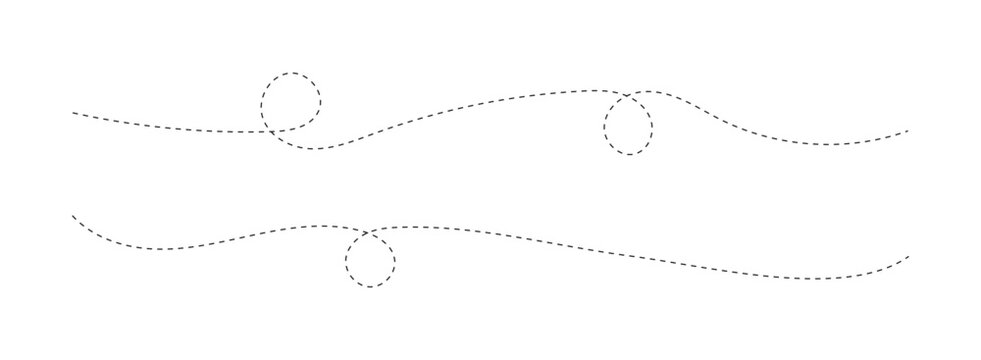 Curved dotted arrow. Zigzag arrow stripes design with dotted lines. Horizontal dashed lines. Marker hand-drawn line border and scribble design elements. 