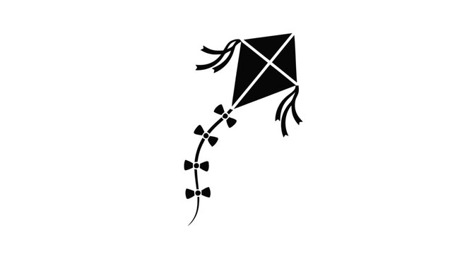 Vector illustration&nbsp;of black silhouette of a kite with a tail and ribbons on a transparent background