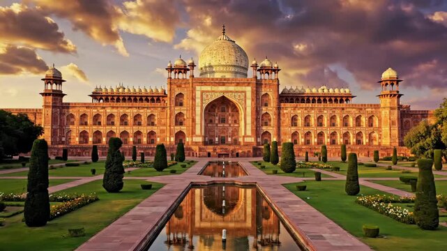 A Magnificent Architectural Marvel, the Taj Mahal, a Unesco World Heritage Site, Shines With Unparalleled Beauty During Sunset