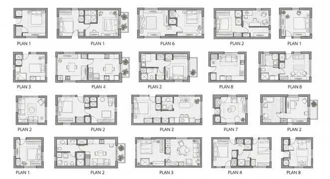 Collection of various architectural floor plans for homes.