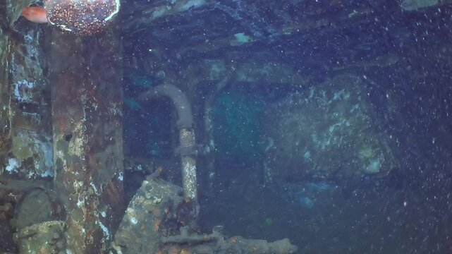 Journey into the deep blue mystery of the Sea of Japan, exploring ancient, rusting structures submerged far below.