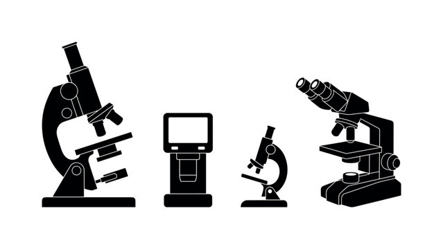 Microscope laboratory device angled view, compound microscope upright form, digital microscope compact unit, student microscope
