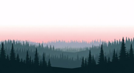 Fototapeta premium Serene forest landscape with pink sunset.