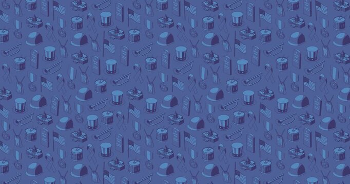 Blue wiggly American themed icons motion graphic background video