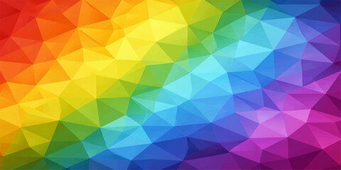 Obraz premium A vibrant mosaic of rainbow spectrum polygons, interlocked in a stunning geometric texture that radiates warmth and cheerful spirit.