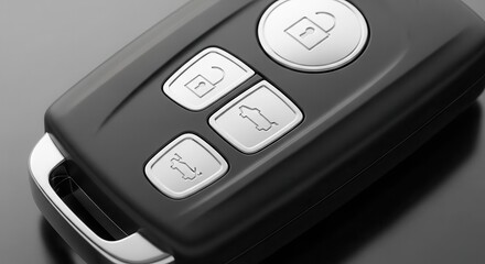 Obraz premium Modern automotive keyless entry remote rests on a neutral surface.