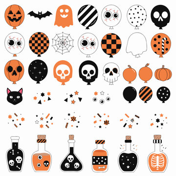 Halloween icons, spooky symbols, black and orange graphics, 40 Halloween vector elements
