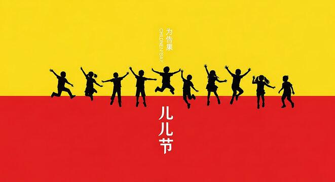 Silhouettes of Happy Jumping Children for International Children's Day