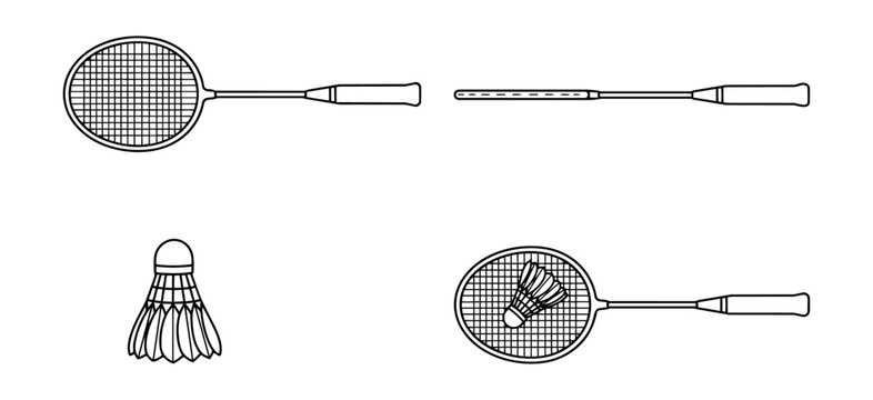Doodle line art illustration of badminton racket equipment, representing sports gear, recreational activity, and fitness-related design concepts.