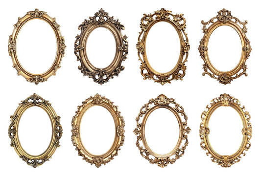 PNG Elegant ornate vintage gold frames on transparent background