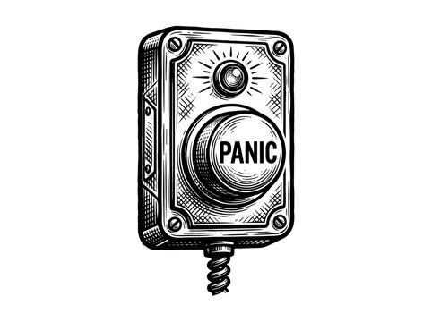 Panic Button Security Equipment Engraving Illustration Black and White Line Art