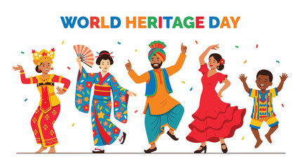 Fototapeta premium Vector of a group of people from various countries dancing traditional dances to celebrate 