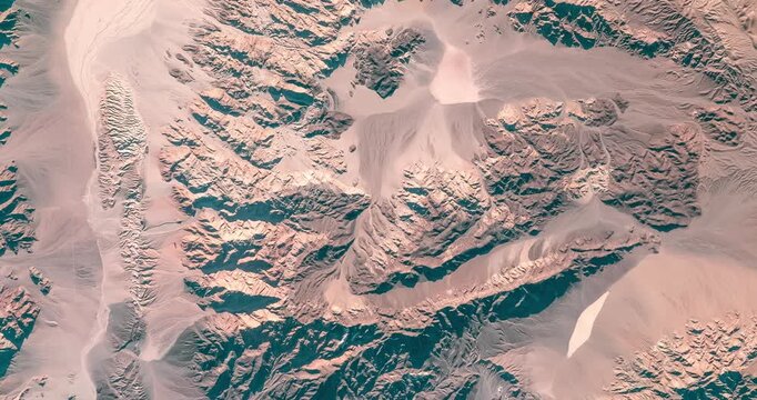 View on sandy mountains with prints of erosion in desert. Camera is moving right. Animation based on image by NASA
