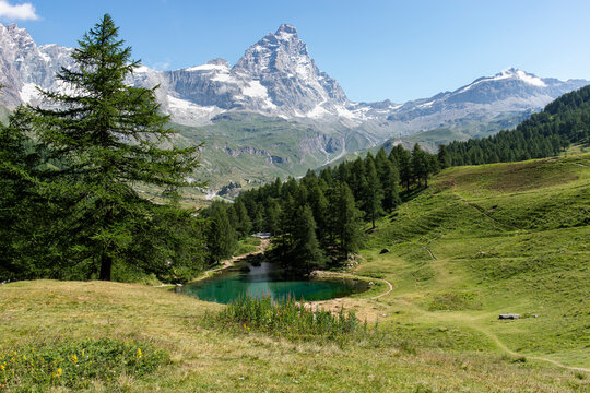 Lago Blu, a small Alpine lake located in Breuil-Cervinia.