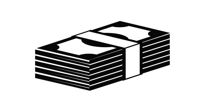 A stack of one hundred dollar bills depicted in a simple black and white style