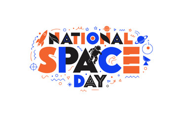 Fototapeta premium National Space Day Vector Illustration, Astronomy Celebration Design Isolated on White