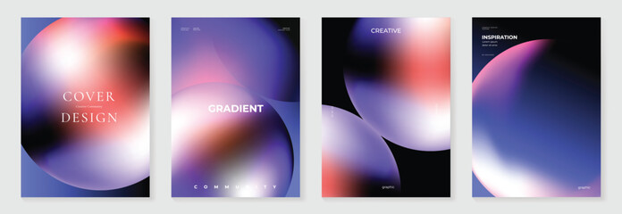 Obraz na płótnie Canvas Abstract gradient poster background vector set. Minimalist style cover template with vibrant perspective 3d geometric prism shapes collection. Ideal design for social media, cover, banner, flyer.