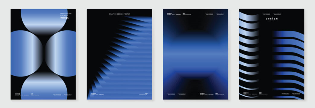 Abstract gradient poster background vector set. Minimalist style cover template with vibrant perspective 3d geometric prism shapes collection. Ideal design for social media, cover, banner, flyer.