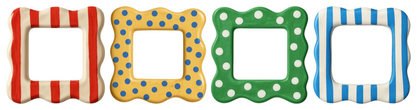 PNG Colorful polka dot square frames on transparent background