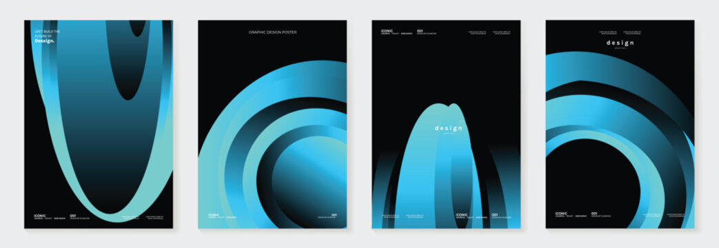 Abstract gradient poster background vector set. Minimalist style cover template with vibrant perspective 3d geometric prism shapes collection. Ideal design for social media, cover, banner, flyer.