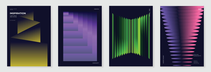 Obraz na płótnie Canvas Abstract gradient poster background vector set. Minimalist style cover template with vibrant perspective 3d geometric prism shapes collection. Ideal design for social media, cover, banner, flyer.