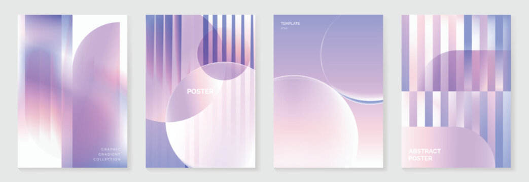 Abstract gradient poster background vector set. Minimalist style cover template with vibrant perspective 3d geometric prism shapes collection. Ideal design for social media, cover, banner, flyer.