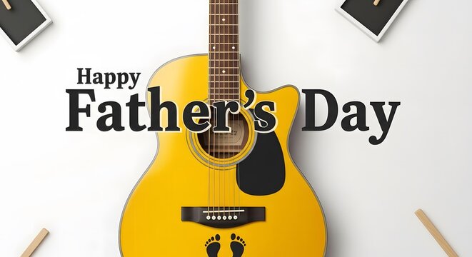 Father's day greeting with acoustic guitar and festive typography