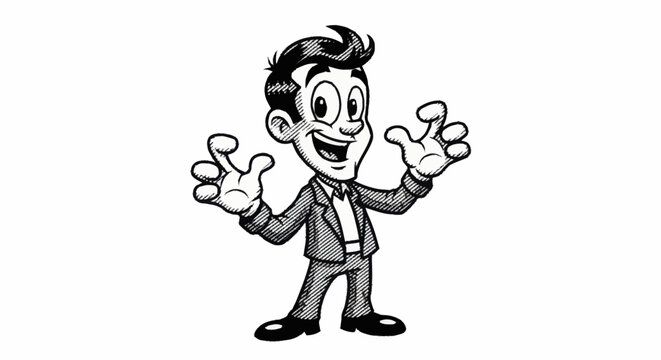 Cartoon man in business suit gesturing.