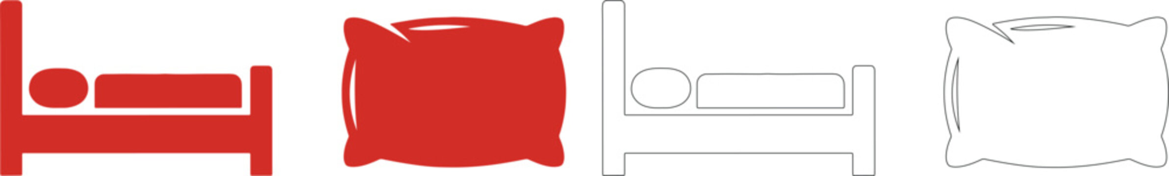 Red bed and pillow with outline versions silhouette