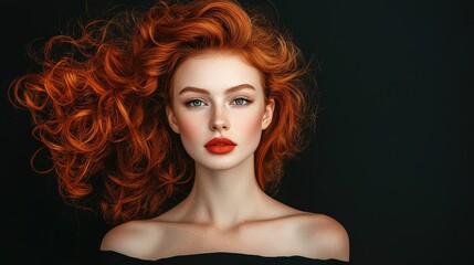 Fototapeta premium Captivating redhead model photography in a professional salon setting glamorous portrait studio environment