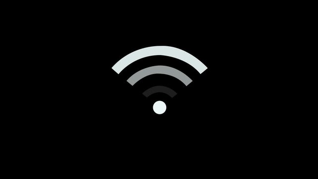 White WiFi icon on black background, wireless network signal symbol with glowing effect, modern connectivity and internet technology concept.