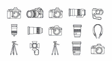 Collection of various camera equipment icons. © Mas