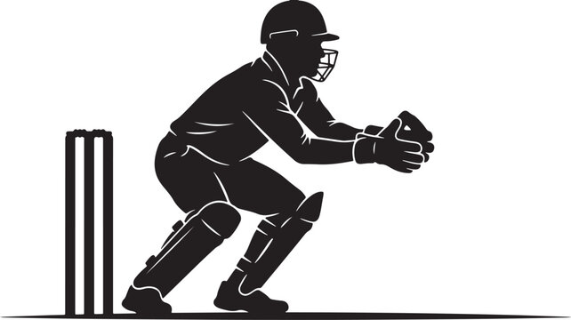 Baseball catcher in ready position on field during daytime play