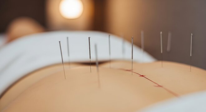 Acupuncture treatment for back pain and relaxation therapy.
