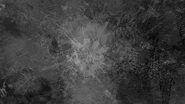 4K Cinematic dark grunge texture overlay featuring a central shattered impact mark, dust, and radiating cracks on a black background for VFX compositing.
