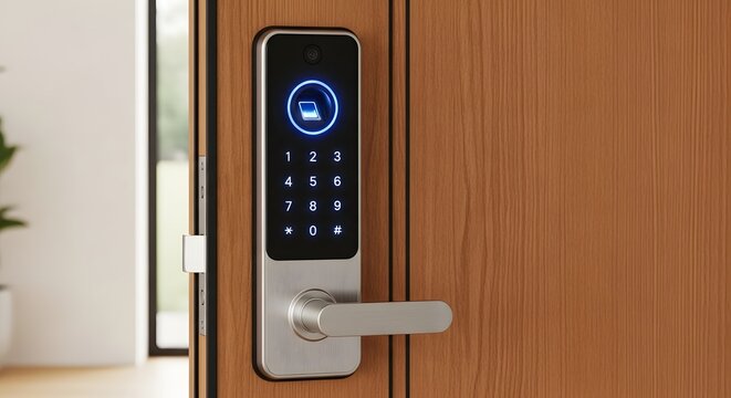 Modern electronic smart door lock with digital keypad security system for home entry