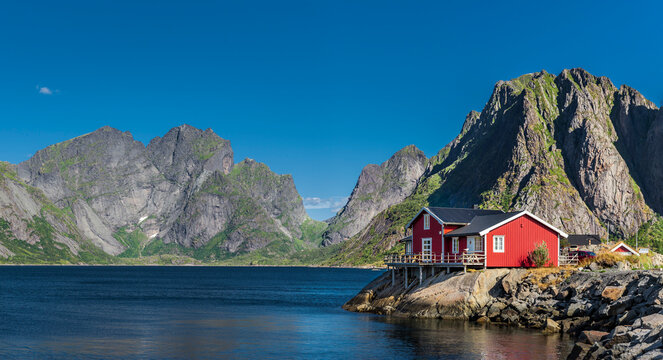 Fjord landscape near Reine in the Lofoten Islands in Norway