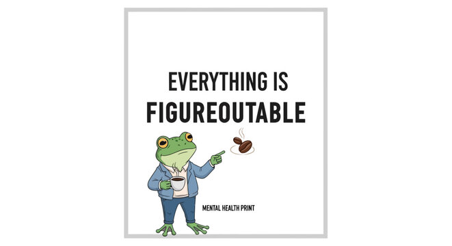Frog illustration presents a motivating quote about solving problems well.