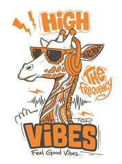 Giraffe wearing headphones and sunglasses. © MuhArif