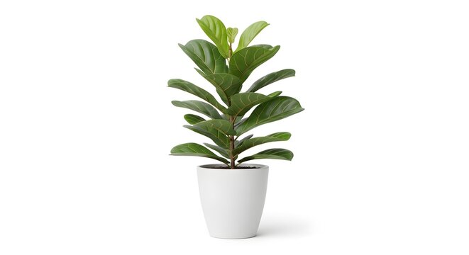 Fiddle leaf fig plant in a white pot isolated on white background