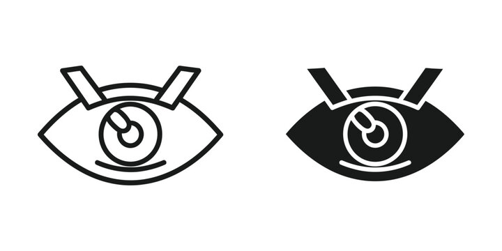 Two stylized eye icons with and without fill contrasting in design simplicity