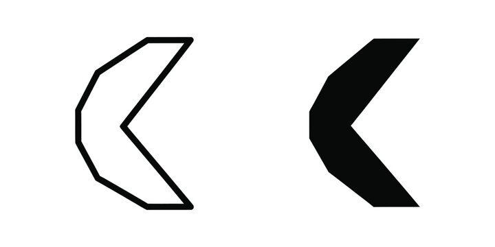 Contrast between outlined and filled geometric arrow k shapes in monochrome design