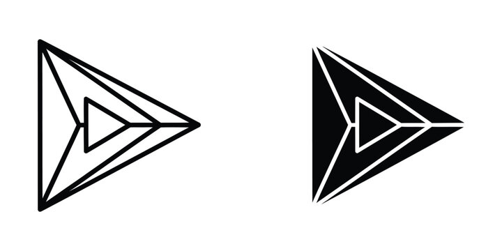 Contrasting geometric arrow shapes with different fill styles and internal structures