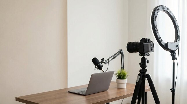 Content Creator Video Recording Setup with Ring Light and Camera