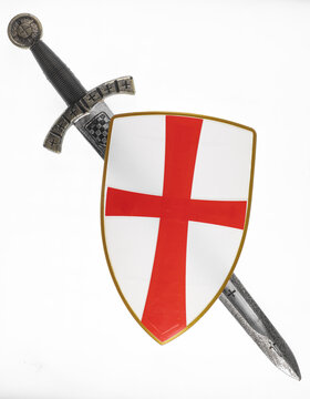 Templar shield and sword isolated on white background