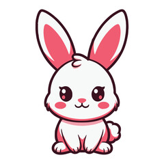 Obraz premium Adorable kawaii white bunny with pink ears and cheeks