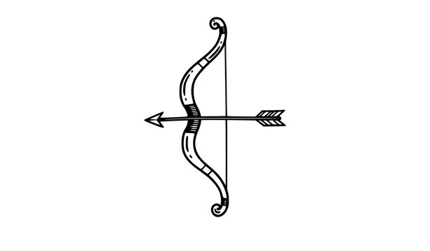Playful bow and arrow ink sketch archery vector icon