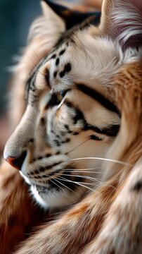 Closeup of snow leopard fur and face detail with spotted pattern and soft natural texture
