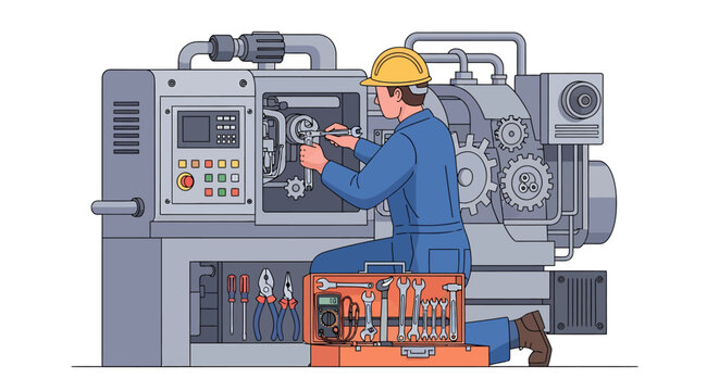 Skilled industrial mechanic performing essential maintenance and repair on complex factory machinery, ensuring efficient operation and preventing breakdowns