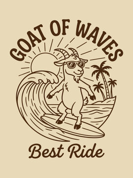 Goat surfing on a wave board.